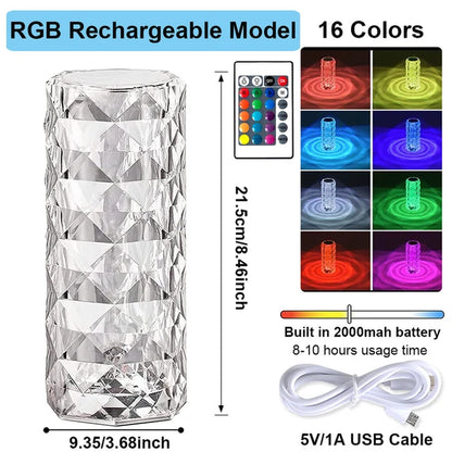 16-Color LED Crystal Rose Touch Table Lamp