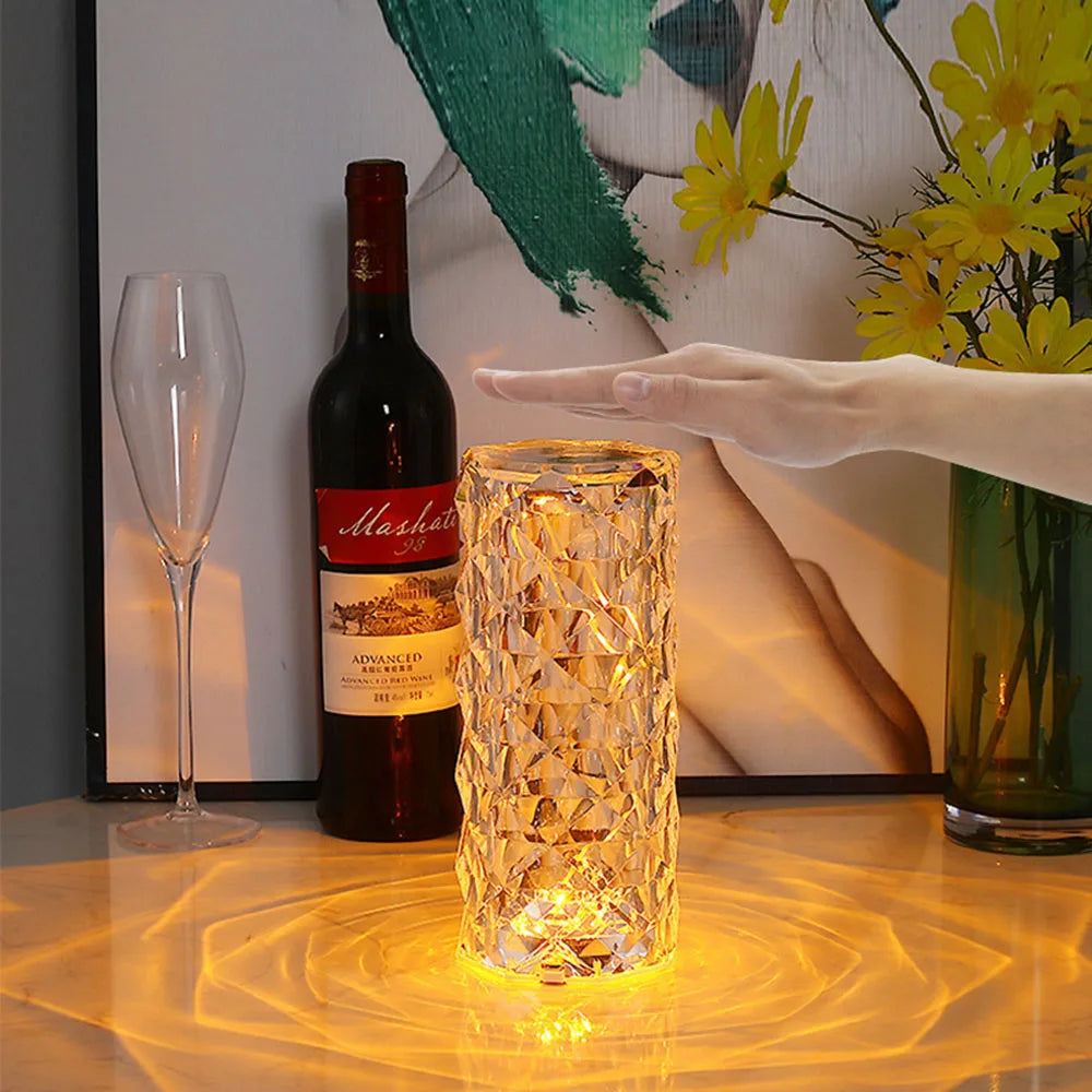 16-Color LED Crystal Rose Touch Table Lamp