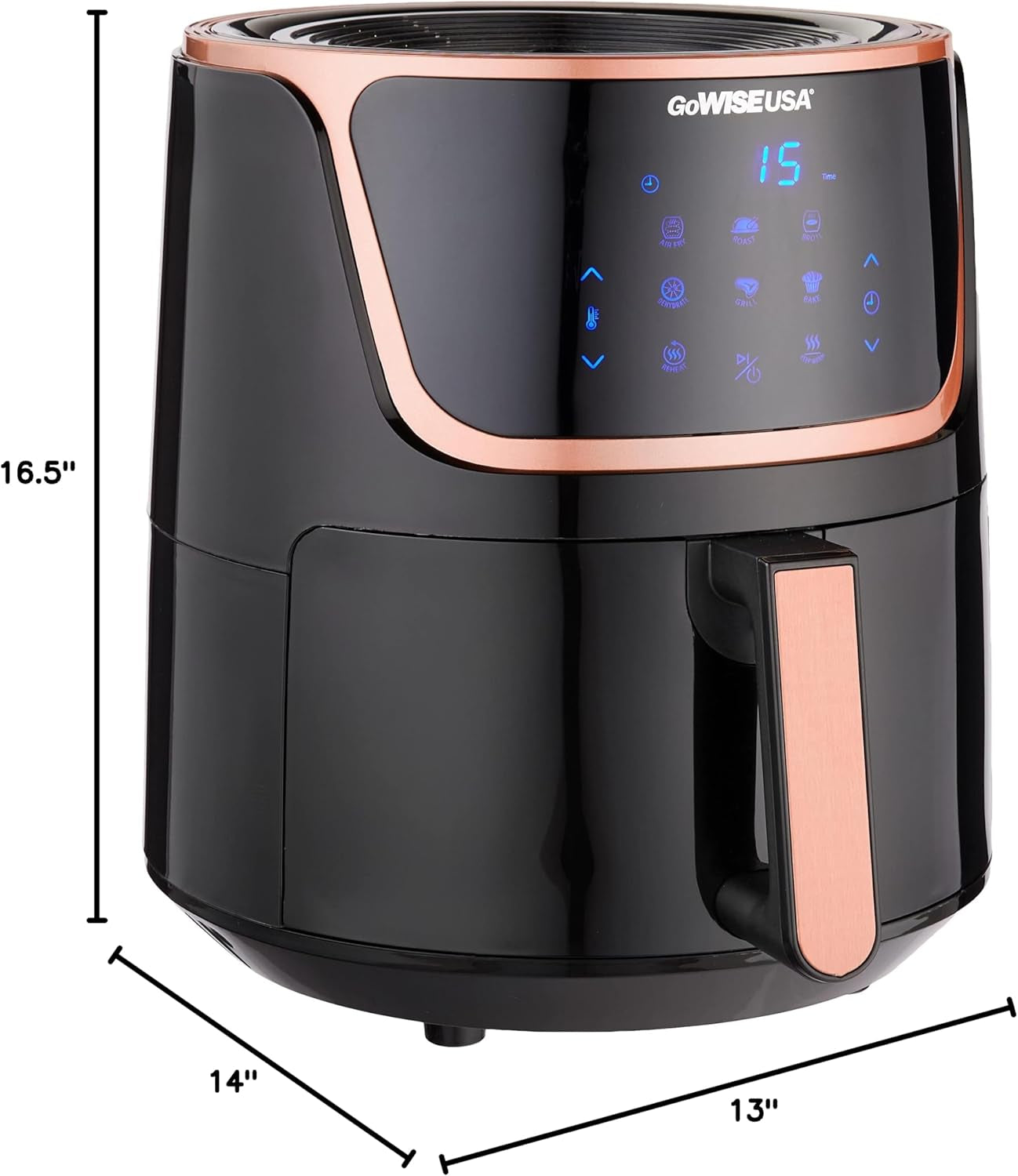 GW22955 7-Quart Electric Air Fryer with Dehydrator & 3 Stackable Racks, Digital Touchscreen with 8 Functions + Recipes, 7.0-Qt, Black/Copper