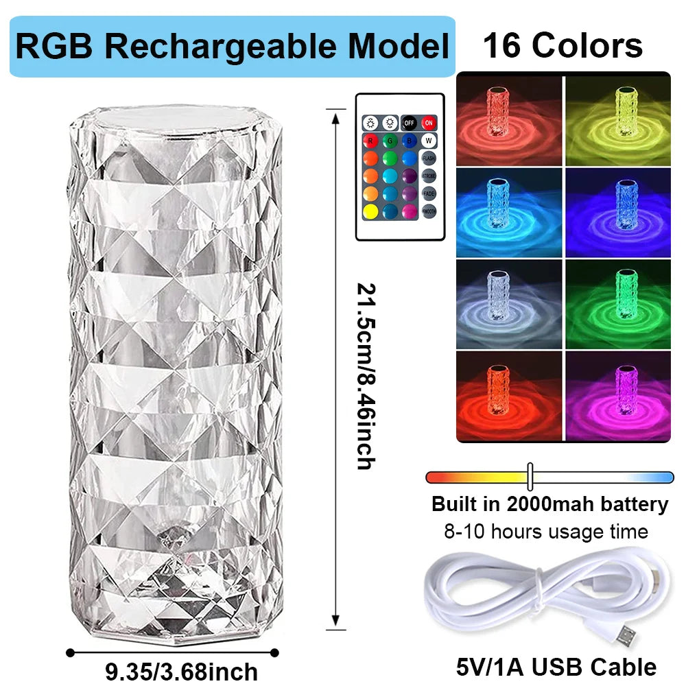 16-Color LED Crystal Rose Touch Table Lamp