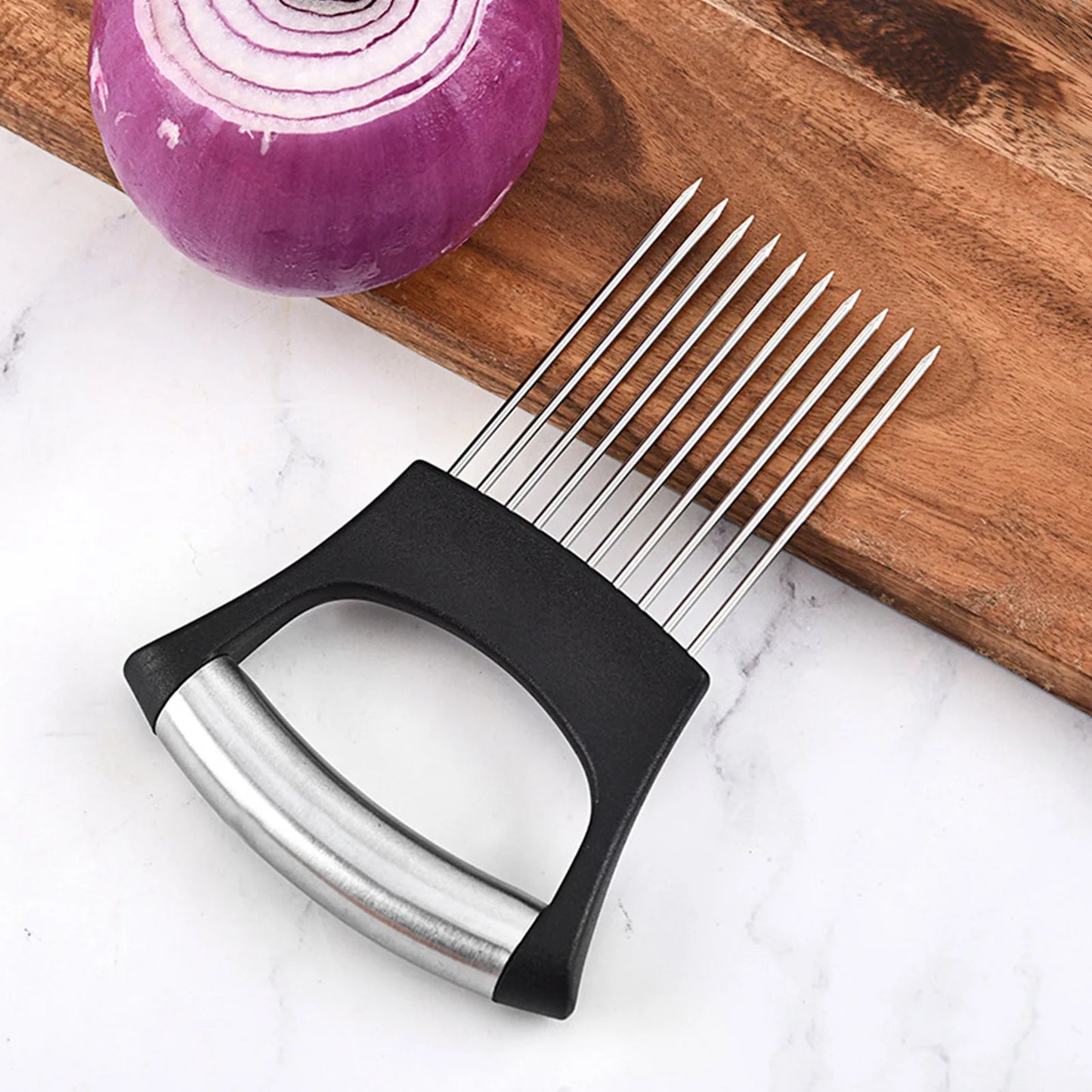 Onion Needle & Fruit Slicer - Safe Cutting Aid Holder