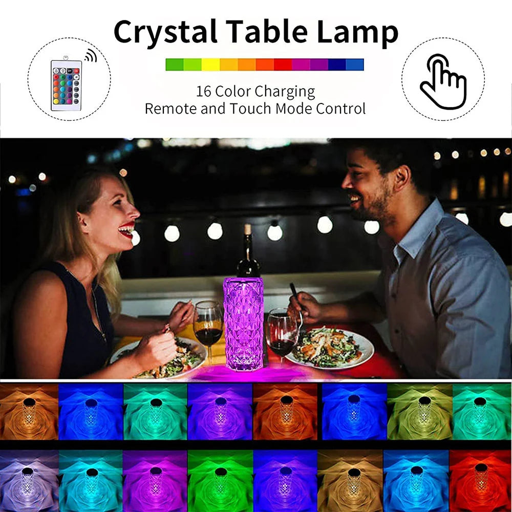 16-Color LED Crystal Rose Touch Table Lamp