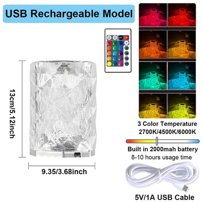 16-Color LED Crystal Rose Touch Table Lamp