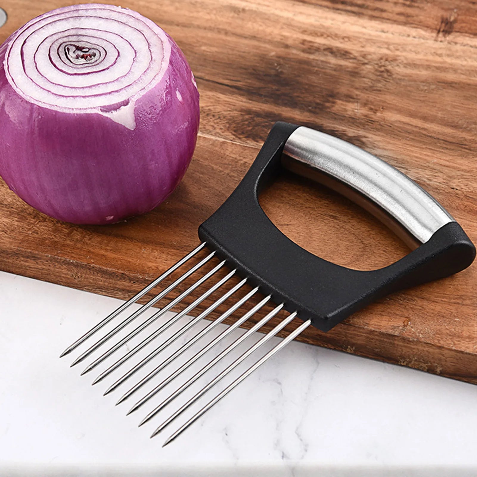 Onion Needle & Fruit Slicer - Safe Cutting Aid Holder