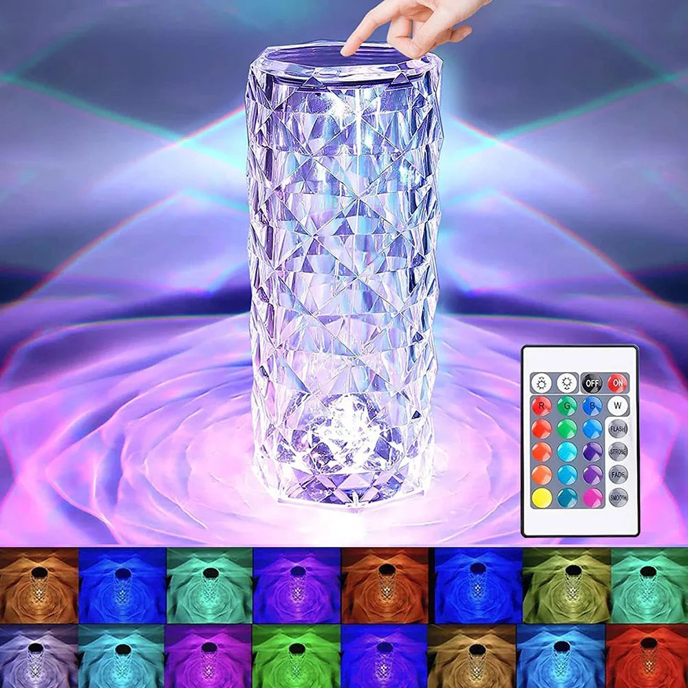 16-Color LED Crystal Rose Touch Table Lamp