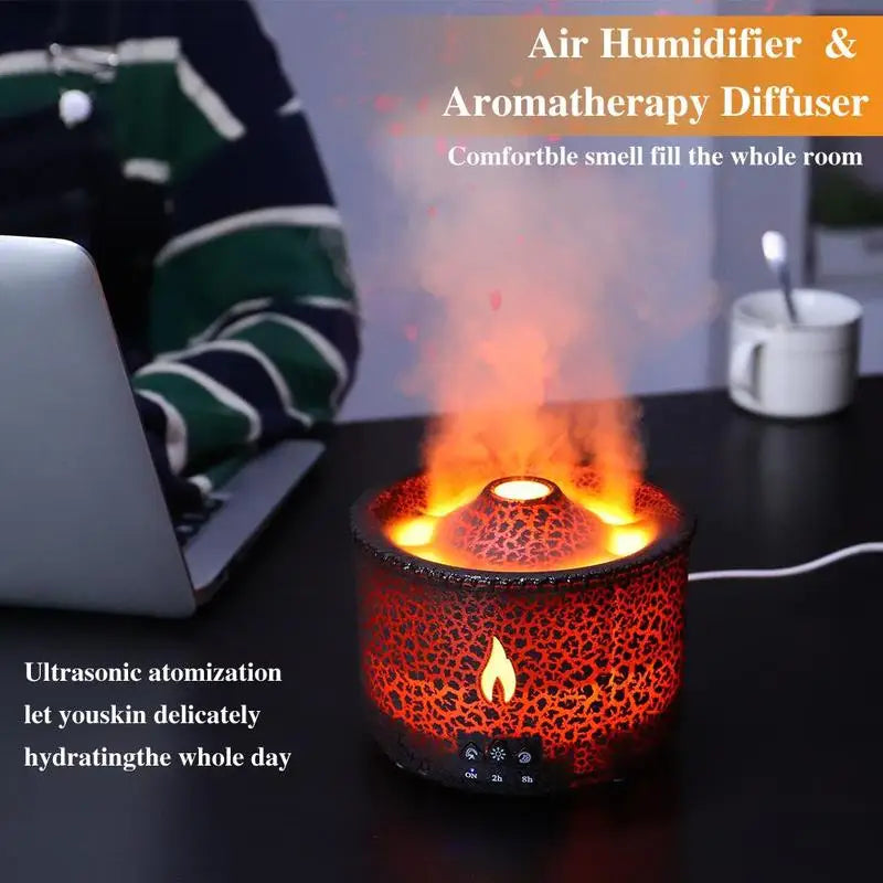 Flame & Volcano Oil Diffuser with Night Light & Remote Control