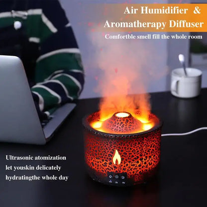 Flame & Volcano Oil Diffuser with Night Light & Remote Control