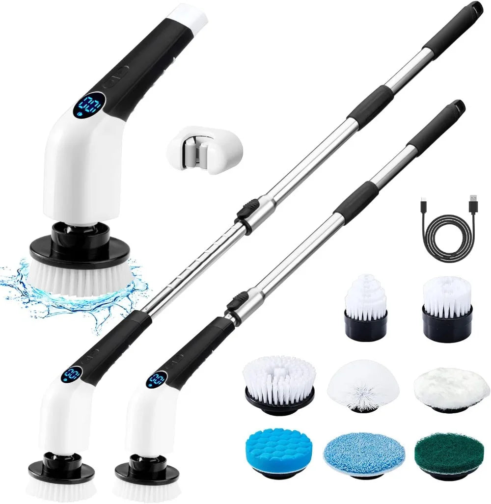 Electric Cordless Shower Scrubber with Telescopic Handle